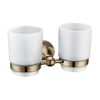 Antique Bronze Double Tumbler Holder with Ceramic Cups