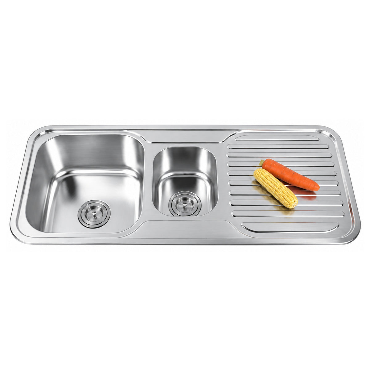 SANIKB 10548DB — Large + Small Double Bowl Drop-In Kitchen Sink with Drainboard 41x19