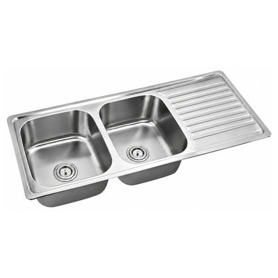 SANIKB 12048DB — Twin Equal Double Bowl Drop-In Kitchen Sink with Drainboard 47x19