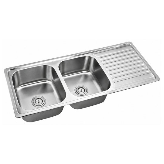 SANIKB 12048DB — Twin Equal Double Bowl Drop-In Kitchen Sink with Drainboard 47x19