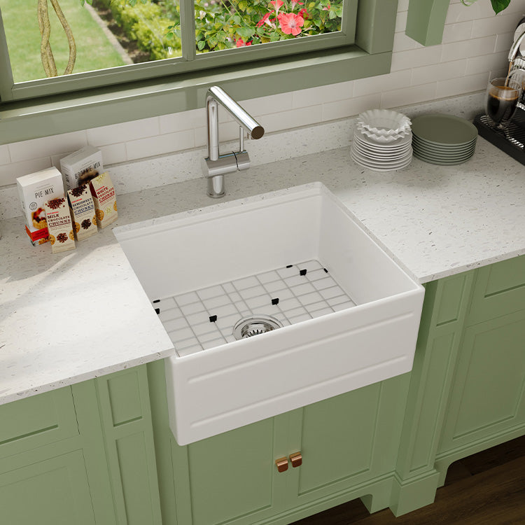 24 inch single bowl recessed workstation fireclay farmhouse sink - SANIKB SN102W2420