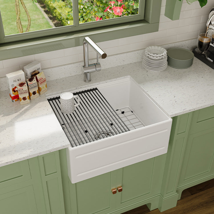 24 inch single bowl recessed workstation fireclay farmhouse sink - SANIKB SN102W2420