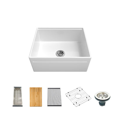 24 inch single bowl reversible workstation fireclay farmhouse sink - SANIKB SN101W2420
