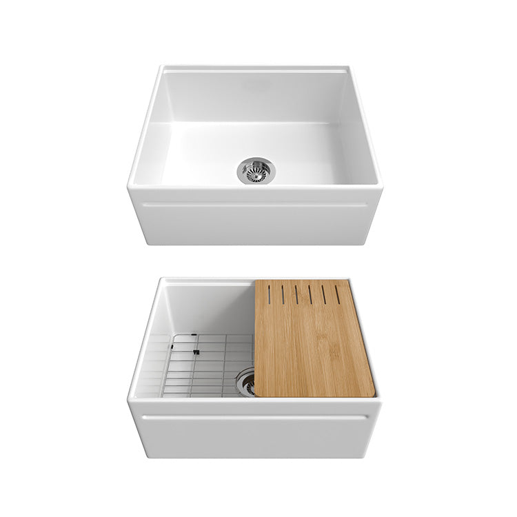 24 inch single bowl reversible workstation fireclay farmhouse sink - SANIKB SN101W2420