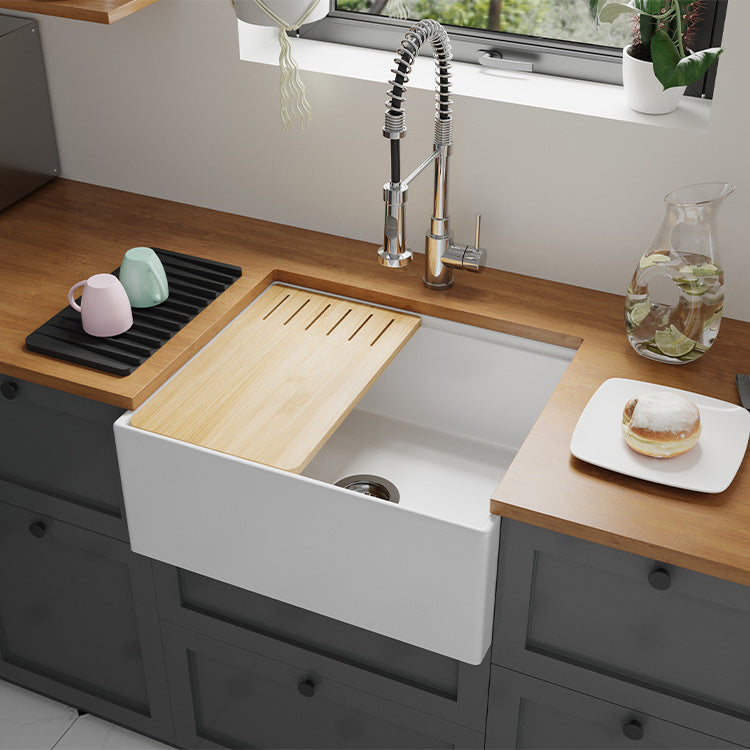 24 inch single bowl smooth workstation fireclay farmhouse sink - SANIKB SN100W2420