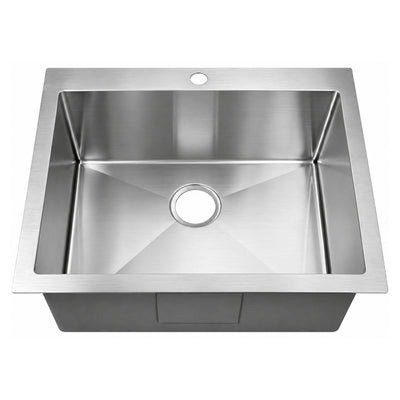 SANIKB 25229S-T — 93° Sharp-Edge Top Mount Single Bowl Kitchen Sink 25x22, 6-10 Inch Dee