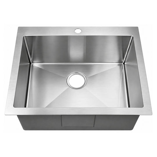 SANIKB 25229S-T — 93° Sharp-Edge Top Mount Single Bowl Kitchen Sink 25x22, 6-10 Inch Dee