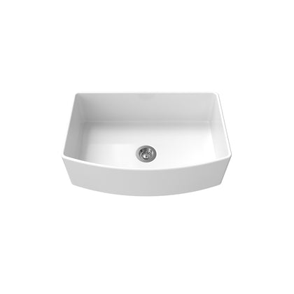 30-inch single-bowl curved-apron fireclay farmhouse sink in white — SANIKB SN3021