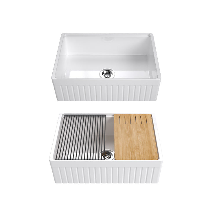 30 inch single bowl fluted workstation fireclay farmhouse sink - SANIKB SN103W3020