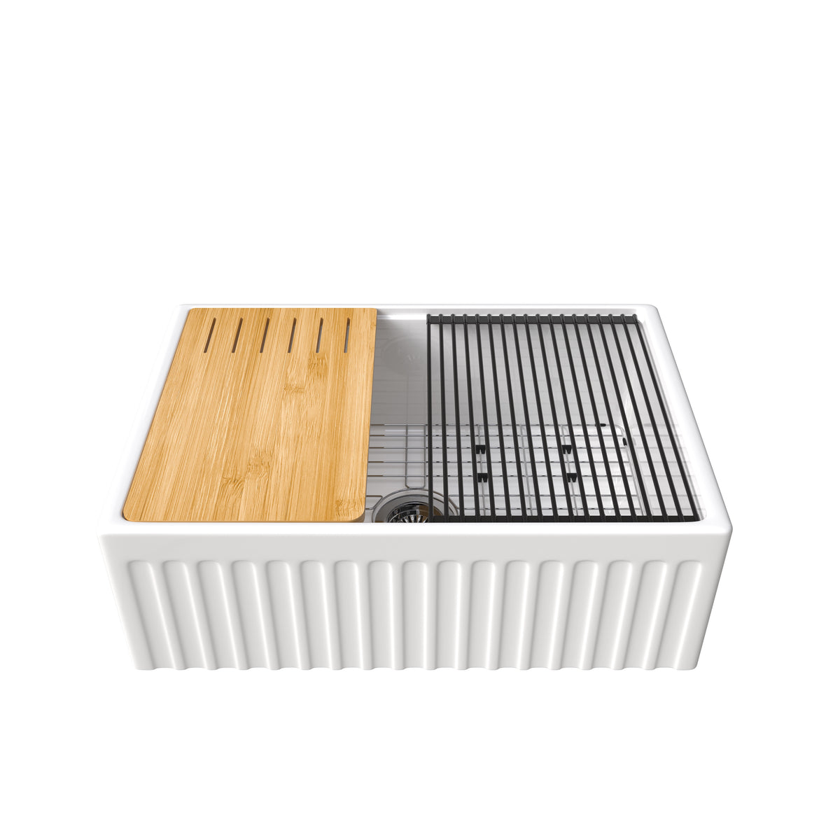 30 inch single bowl fluted workstation fireclay farmhouse sink - SANIKB SN104W3020