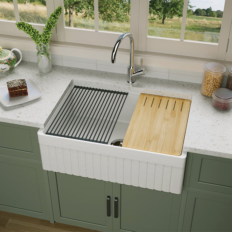 30 inch single bowl fluted workstation fireclay farmhouse sink - SANIKB SN103W3020