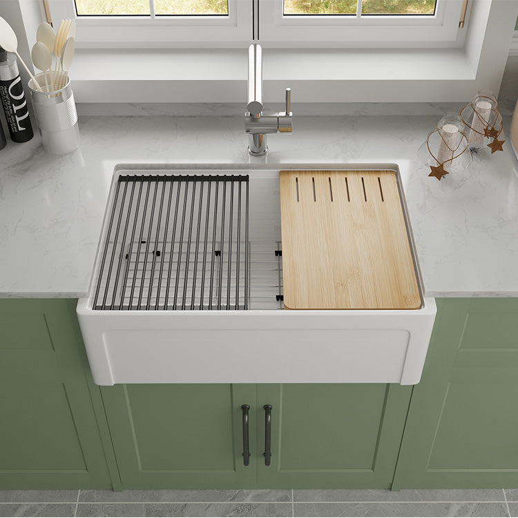 30 inch single bowl smooth workstation fireclay farmhouse sink - SANIKB SN105W3020