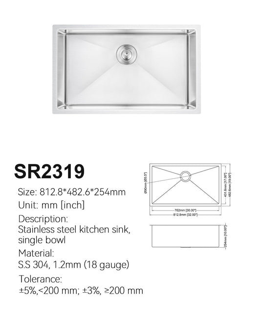 SR2319 dimensions drawing 32 x 19 x 10 inch