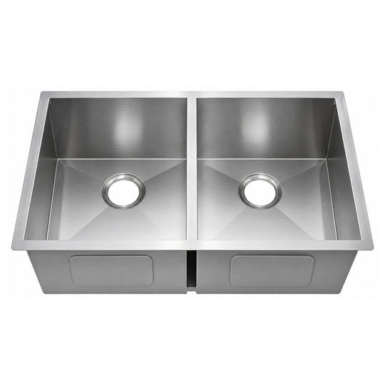 SANIKB 321910D — Double Bowl Undermount Kitchen Sink 32x19, 90-Degree Zero Radius
