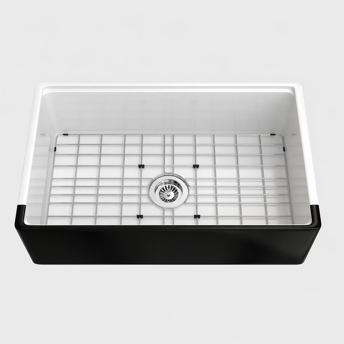 33 inch single bowl white and matte black apron front fireclay farmhouse sink - SANIKB SN3320S-BLK