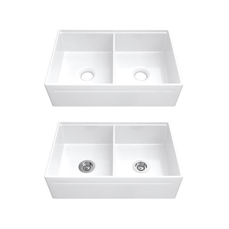 33 inch double bowl reversible workstation fireclay farmhouse sink - SANIKB SN101W3320D