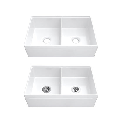 33 inch double bowl reversible workstation fireclay farmhouse sink - SANIKB SN101W3320D