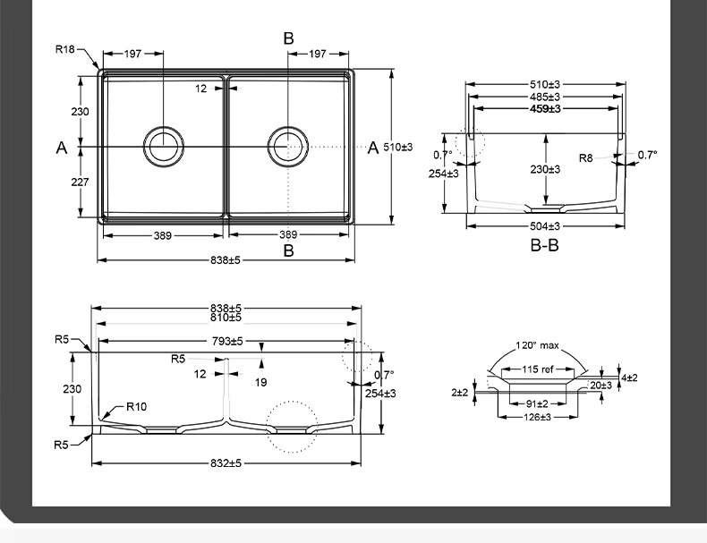 33 inch double bowl smooth workstation fireclay farmhouse sink - SANIKB SN100W3320D