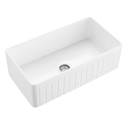 33 inch single bowl fluted fireclay farmhouse apron sink - SANIKB SN3318T
