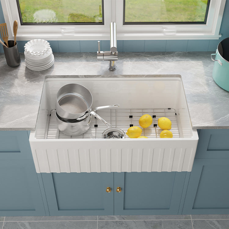 33 inch single bowl fluted workstation fireclay farmhouse sink - SANIKB SN104W3320