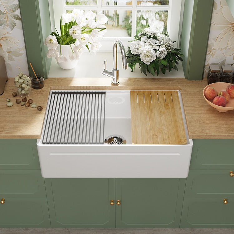 33 inch single bowl reversible workstation fireclay farmhouse sink - SANIKB SN101W3320