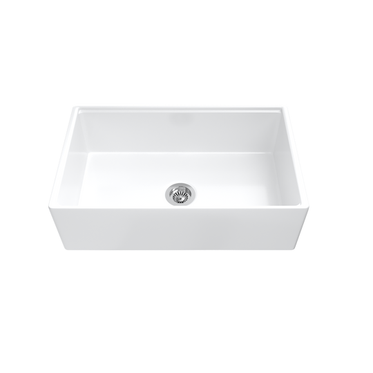 33-inch single-bowl smooth-apron fireclay farmhouse sink in white — SANIKB SN3320S