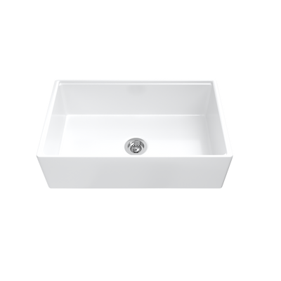33-inch single-bowl smooth-apron fireclay farmhouse sink in white — SANIKB SN3320S