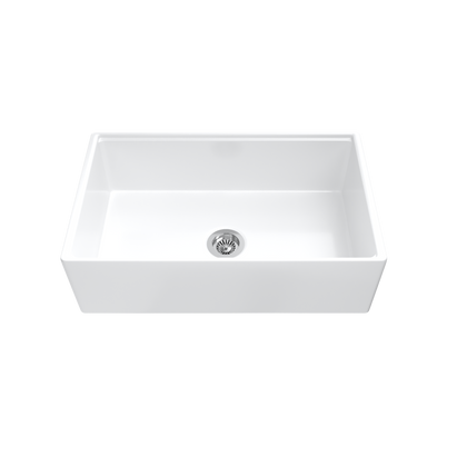 33-inch single-bowl smooth-apron fireclay farmhouse sink in white — SANIKB SN3320S