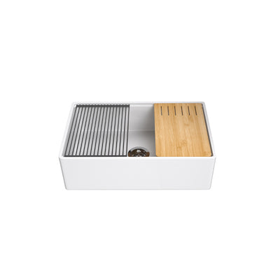 33 inch single bowl smooth workstation fireclay farmhouse sink - SANIKB SN100W3320