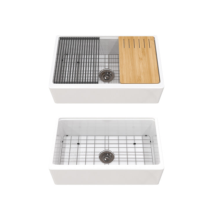 33 inch single bowl smooth workstation fireclay farmhouse sink - SANIKB SN106W3320
