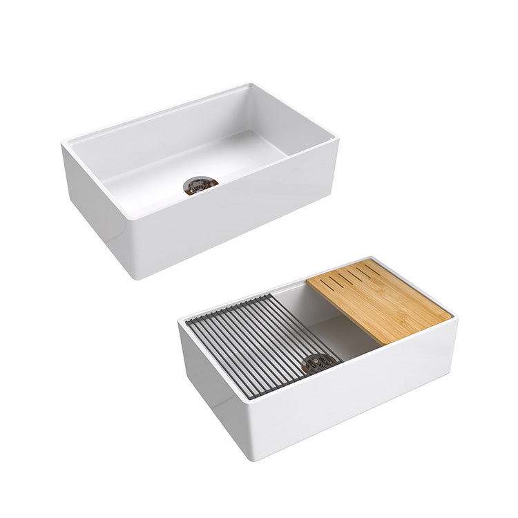 33 inch single bowl smooth workstation fireclay farmhouse sink - SANIKB SN100W3320