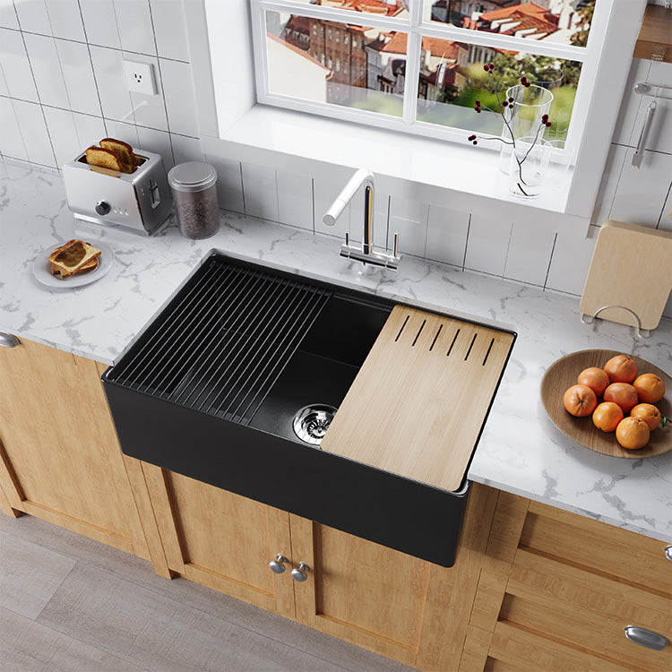 33 inch single bowl smooth workstation fireclay farmhouse sink - SANIKB SN100W3320