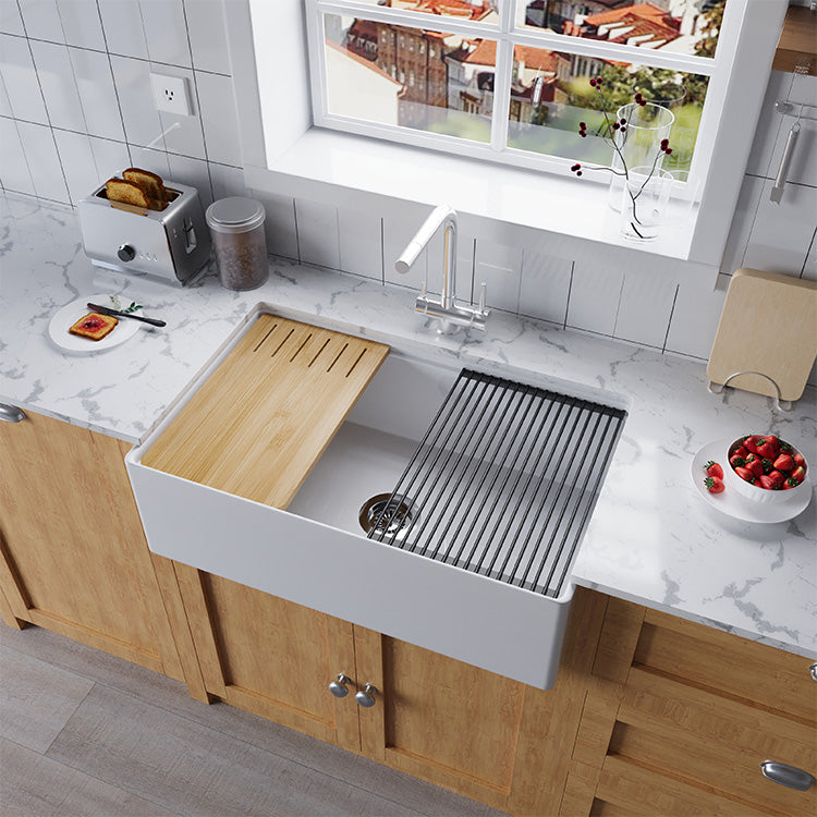 33 inch single bowl smooth workstation fireclay farmhouse sink - SANIKB SN100W3320