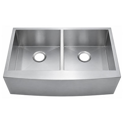 SANIKB 332010D — Zero-Radius Double Bowl Apron Farmhouse Sink 33x20, 16G Lustrous Satin