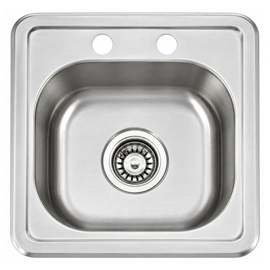 SANIKB 3838A — 2-Hole Square 15x15 Drop-In Single Bowl Stainless Kitchen Sink