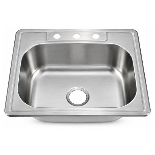 SANIKB 6356A-3 — Drop-In Single Bowl Stainless Steel Kitchen Sink 25x22, 3-Hole Rim