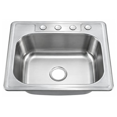 SANIKB 6356A-4 — 4-Hole Drop-In Single Bowl Stainless Steel Kitchen Sink 25x22