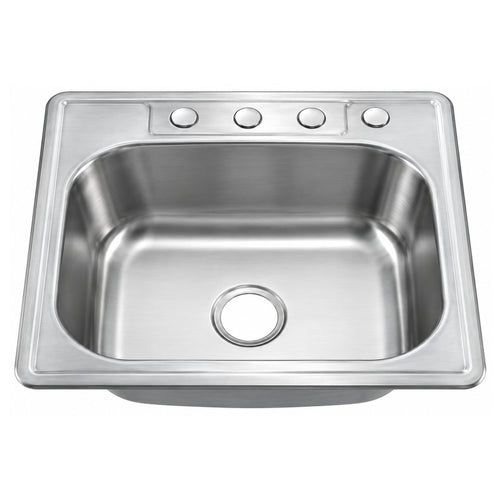 SANIKB 6356A-4 — 4-Hole Drop-In Single Bowl Stainless Steel Kitchen Sink 25x22