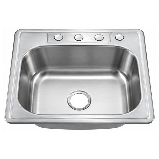 SANIKB 6356A-4 — 4-Hole Drop-In Single Bowl Stainless Steel Kitchen Sink 25x22