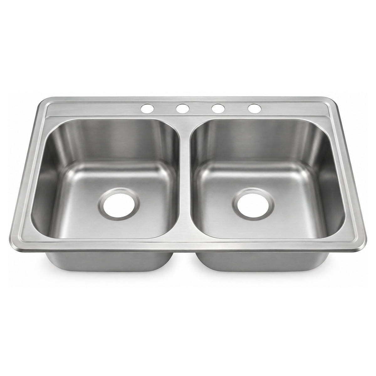 SANIKB 8456A-3 — 3-Hole or 4-Hole Top Mount Double Bowl Kitchen Sink 33x22, 304 Steel