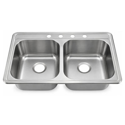 SANIKB 8456A-3 — 3-Hole or 4-Hole Top Mount Double Bowl Kitchen Sink 33x22, 304 Steel