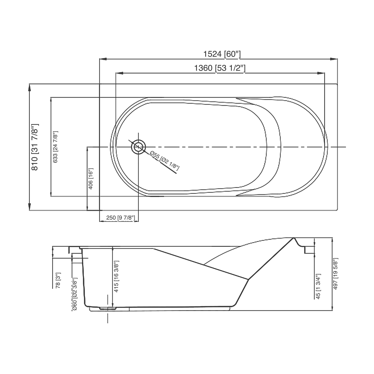 SANIKB AA6032L dimension drawing, left-hand drain