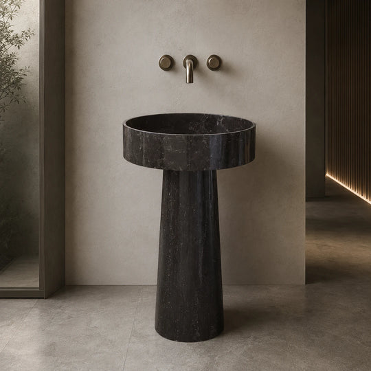 Abalone Grey Marble Flared Pedestal Basin
