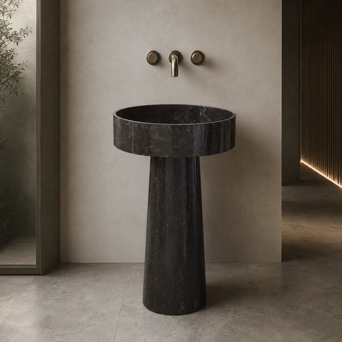 Abalone Grey Marble Flared Pedestal Basin