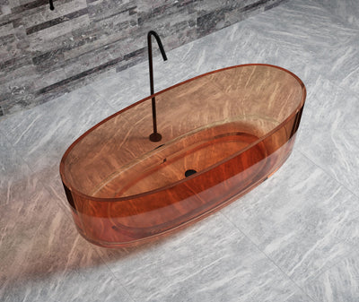 Amber D-Shape Transparent Bathtub; original factory model TW-8707T complete product view