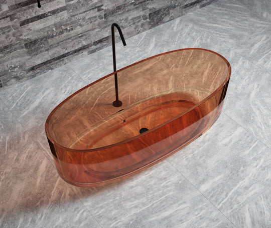 Amber D-Shape Transparent Bathtub; original factory model TW-8707T complete product view