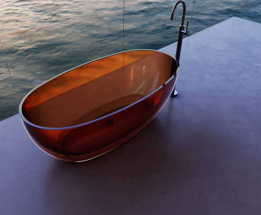 Amber Oval Transparent Bathtub with Silver-Tone Rim; original factory model TW-8607T complete product view