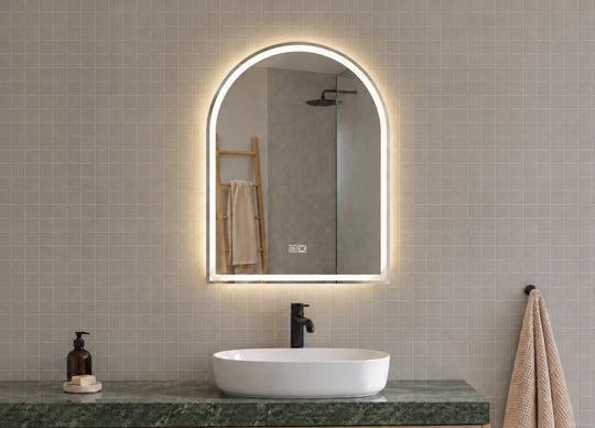 Arched Halo LED Bathroom Mirror — catalog detail view; KS-009-1013