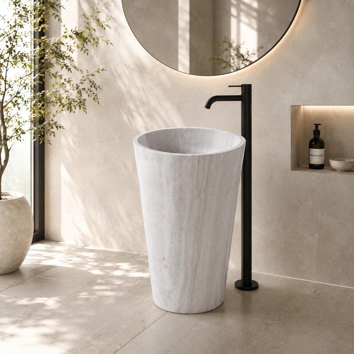 Athens Grey Marble Cylindrical Pedestal Basin