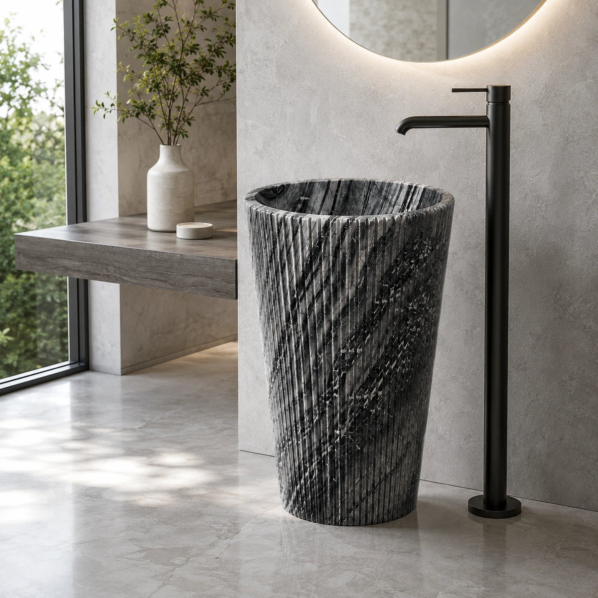 Athens Grey Marble Fluted Pedestal Basin 1.7×1.7